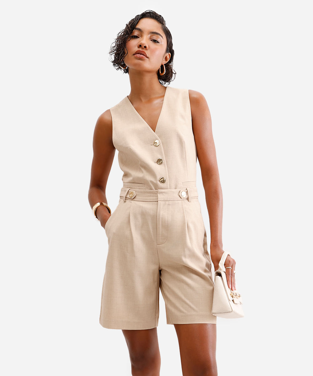 bermuda feminina de alfaiataria bege