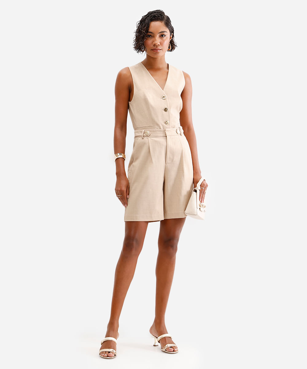 bermuda feminina de alfaiataria bege