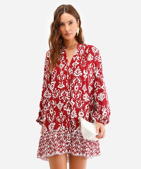 vestido curto feminino chemise estampado vinho