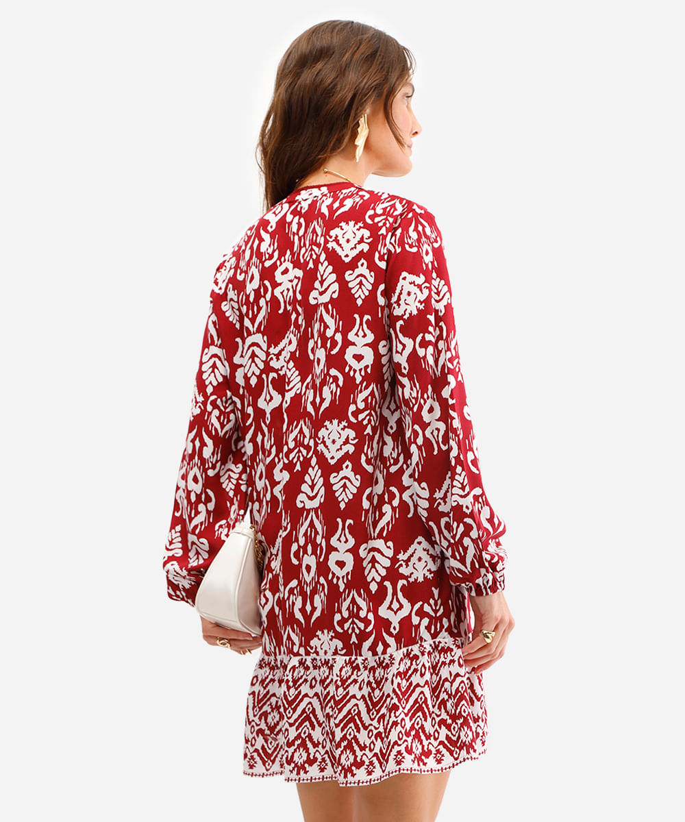 vestido curto feminino chemise estampado vinho