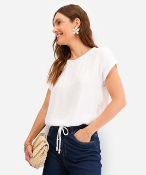 blusa feminina texturizada com amarração off white