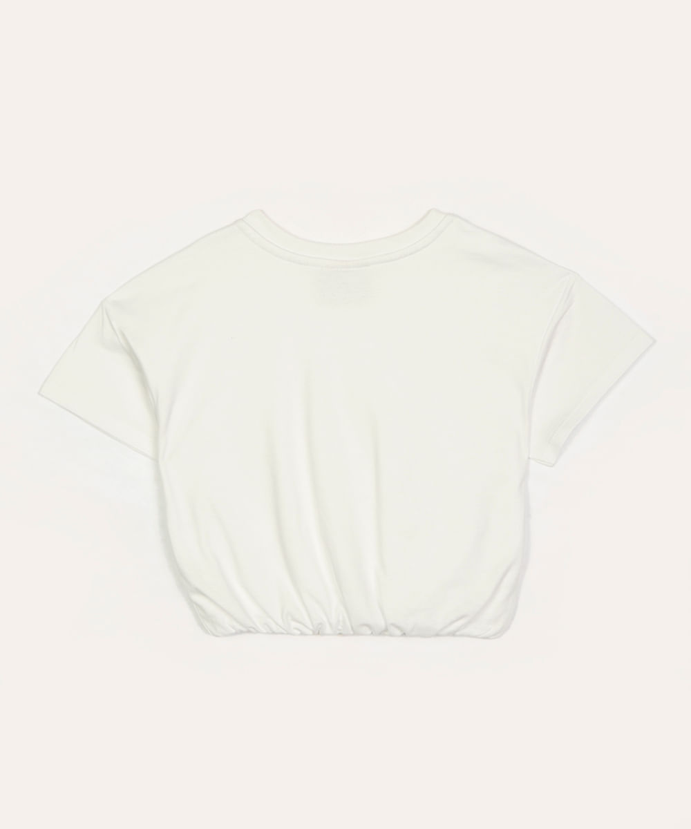 blusa de algodão infantil estrelas e elástico manga curta off white