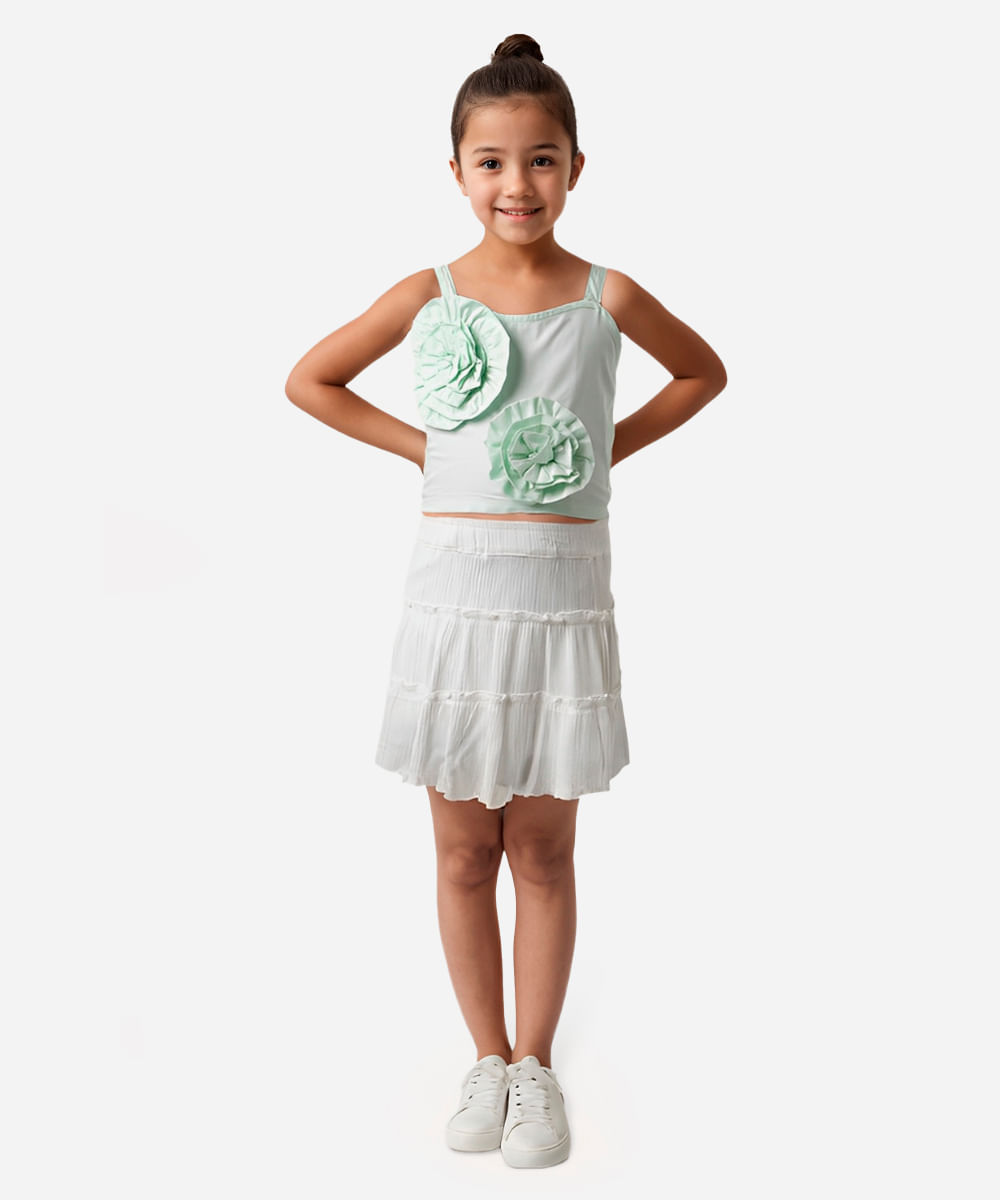 short saia infantil com lurex listrado off white