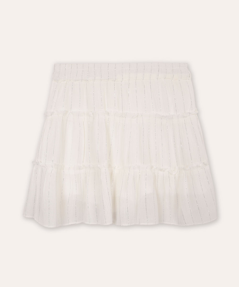 short saia infantil com lurex listrado off white