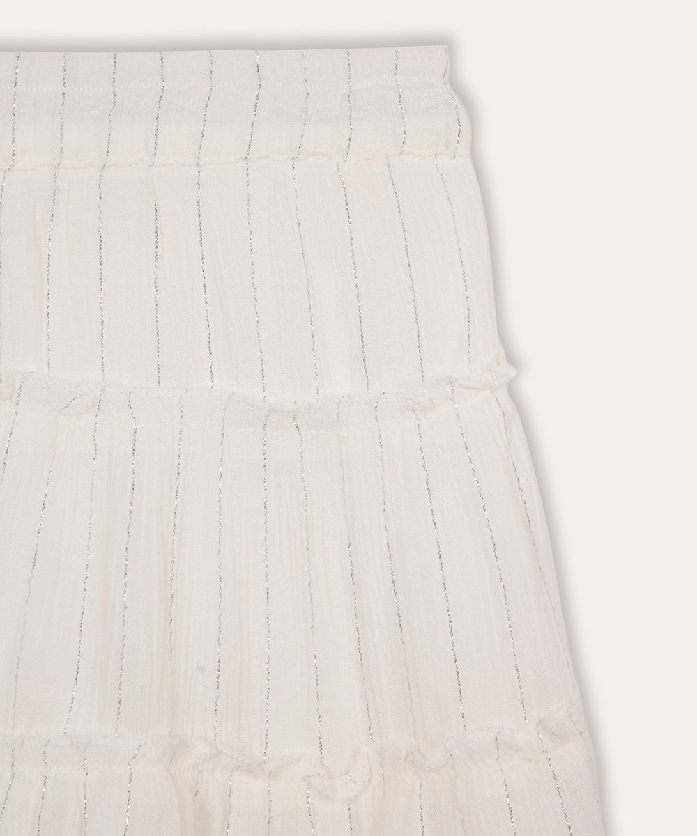 short saia infantil com lurex listrado off white
