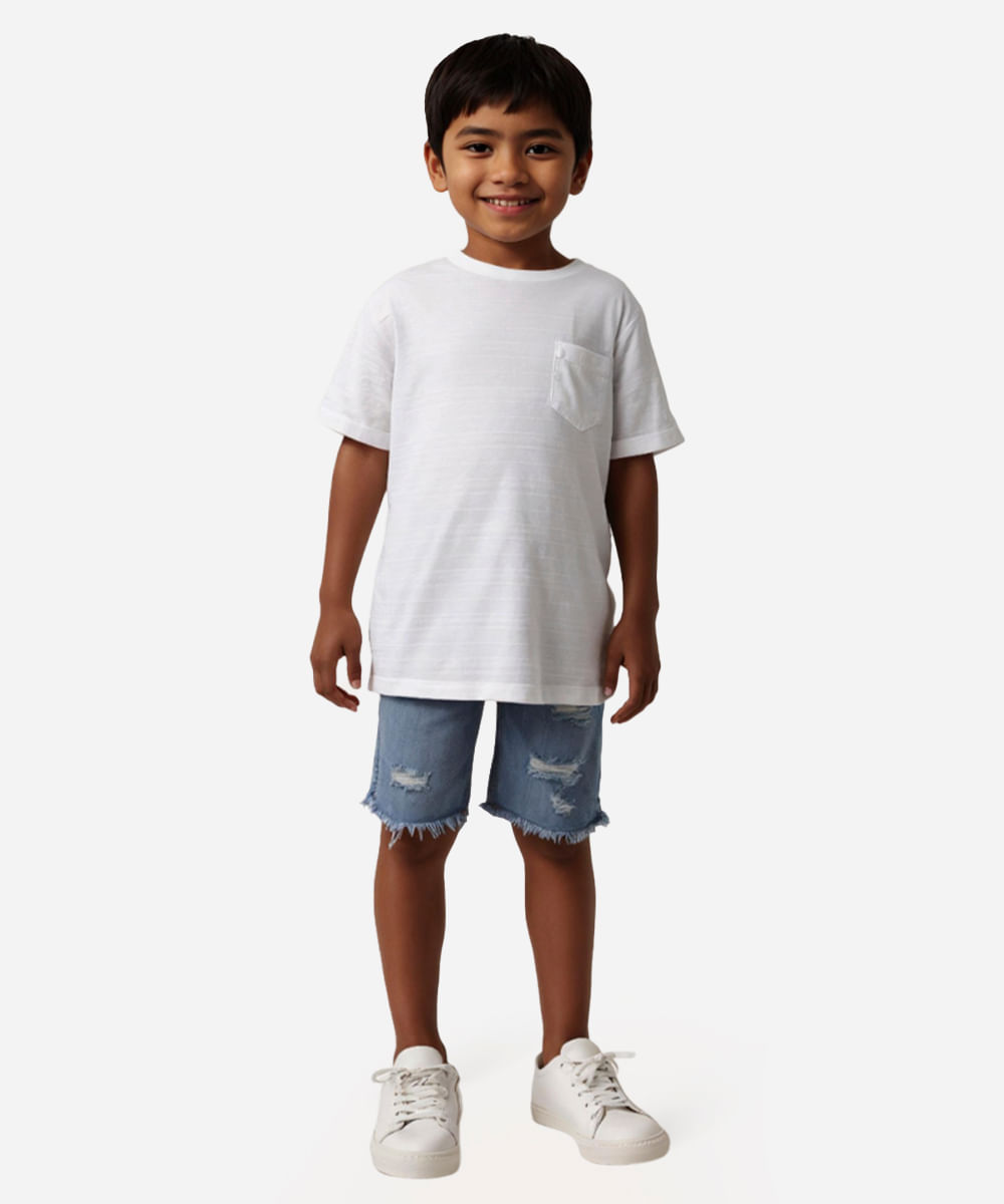 camiseta de algodão infantil com bolso off white
