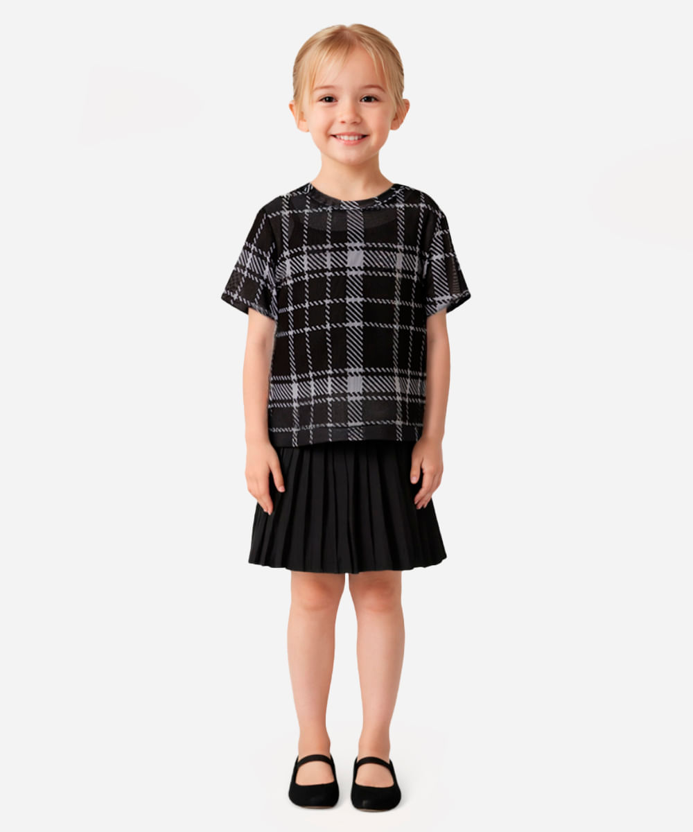blusa de tule infantil xadrez  colorida