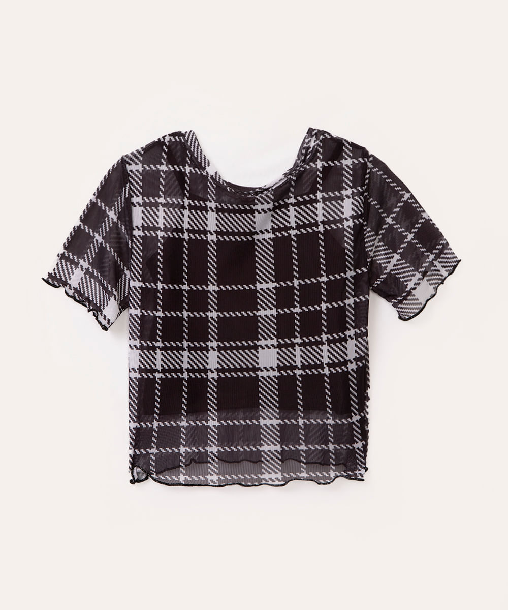 blusa de tule infantil xadrez  colorida