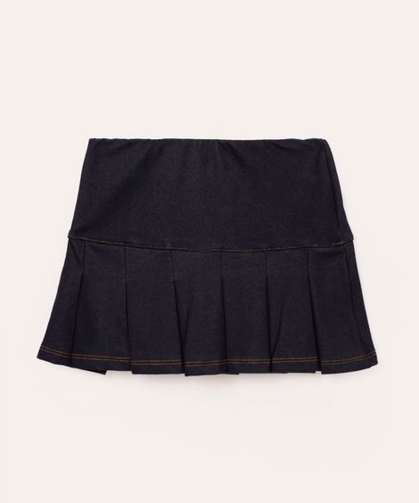 saia curta plissada de malha jeans azul
