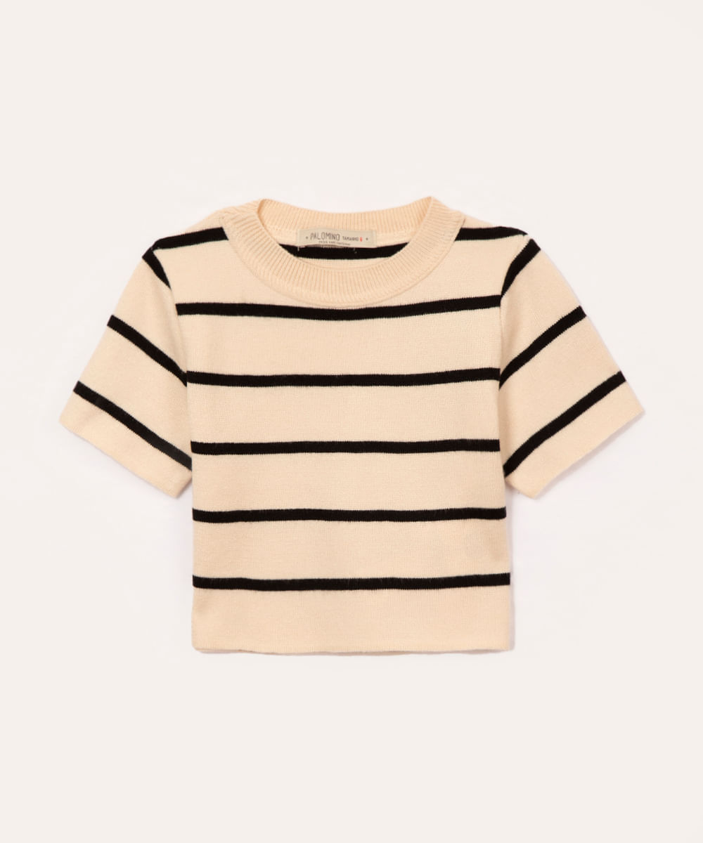 cropped de tricot infantil listrado preto