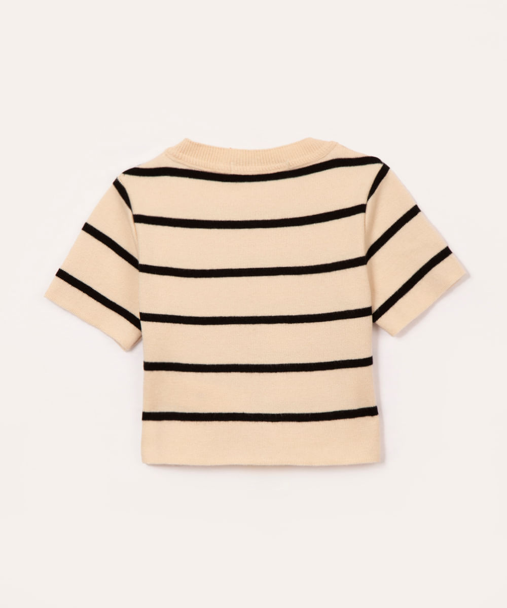 cropped de tricot infantil listrado preto