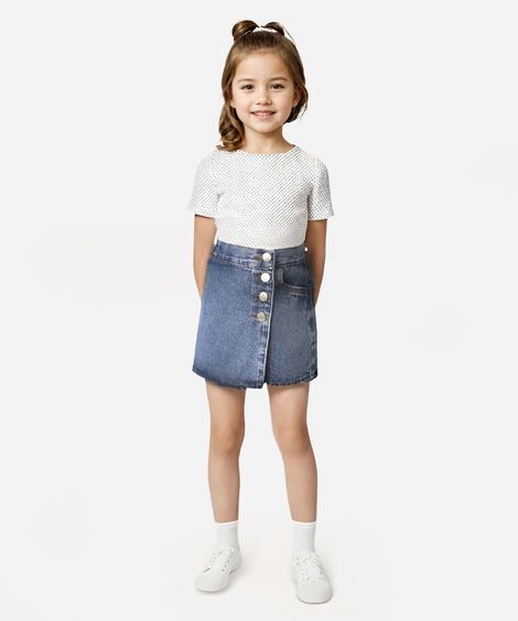 short saia infantil jeans transpassado azul