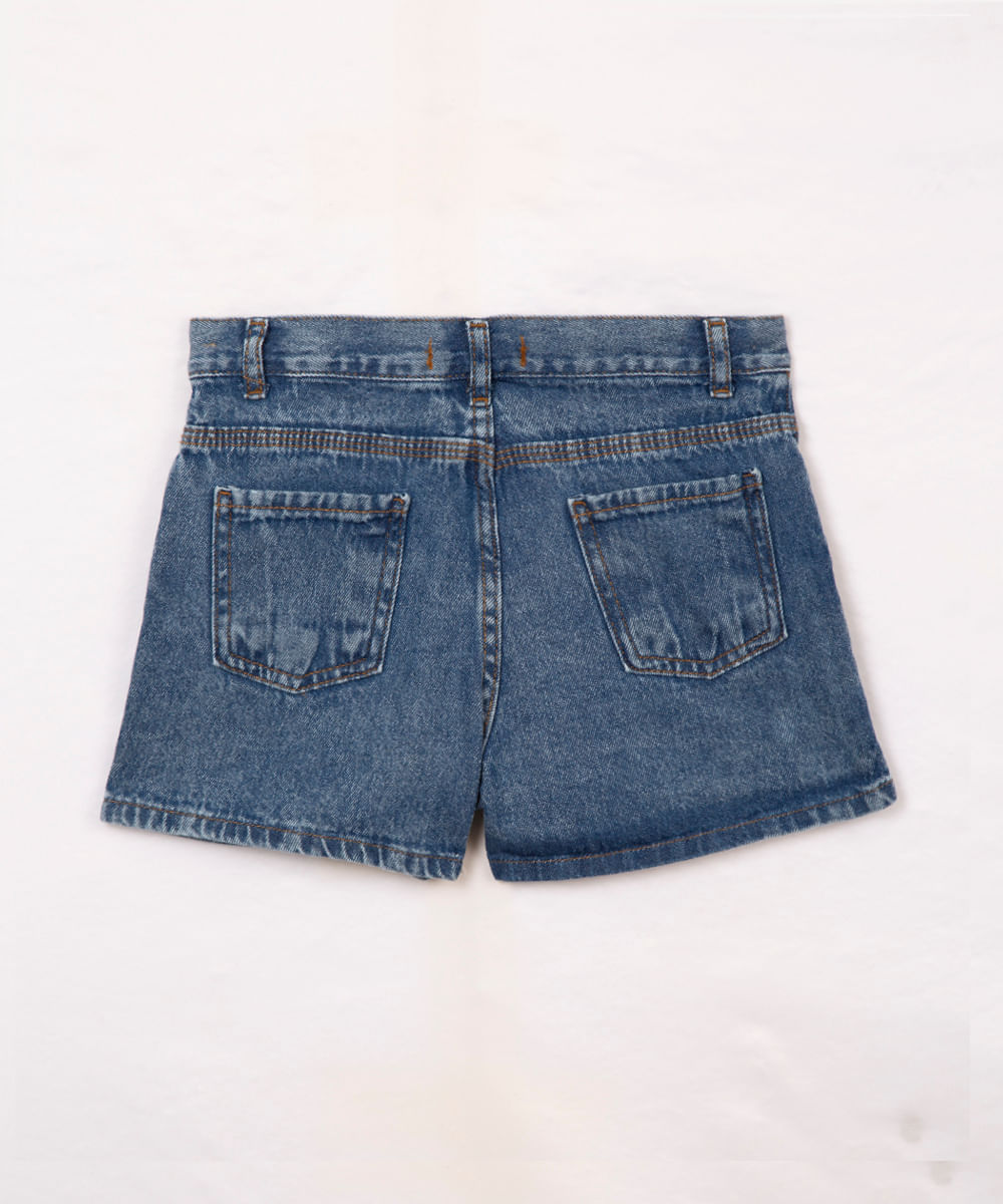 short saia infantil jeans transpassado azul