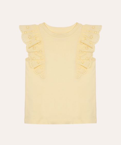 blusa de algodão infantil com babado de laise amarela