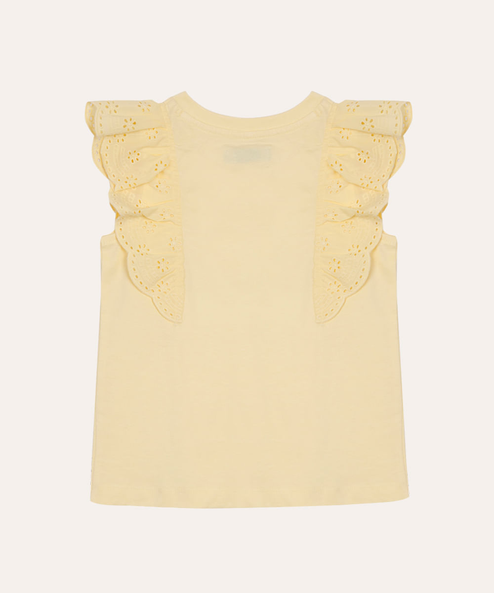 blusa de algodão infantil com babado de laise amarela