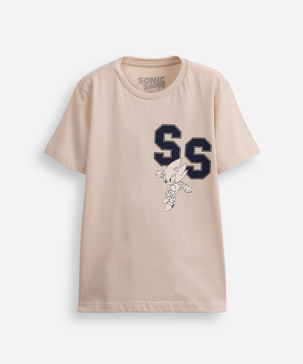 camiseta de algodão infantil sonic bege