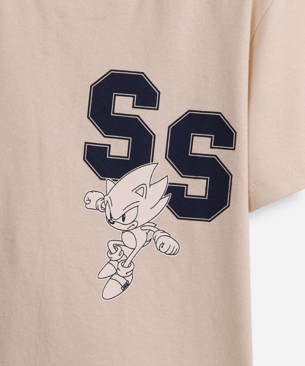 camiseta de algodão infantil sonic bege