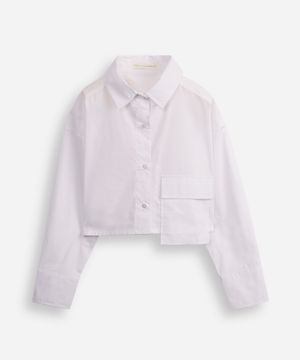 camisa de algodão juvenil com bolso deslocado off white