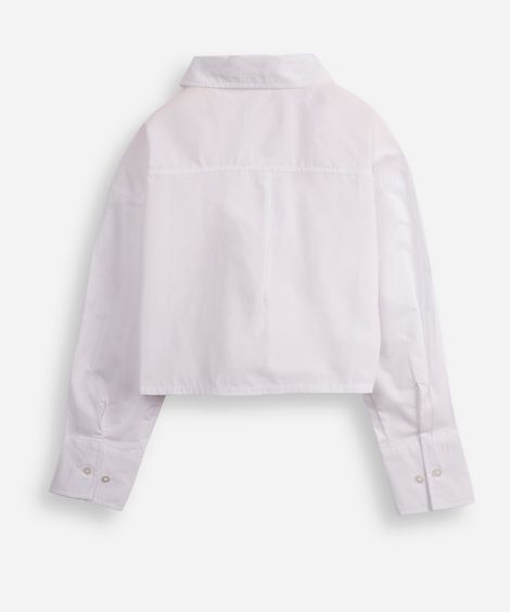 camisa de algodão juvenil com bolso deslocado off white