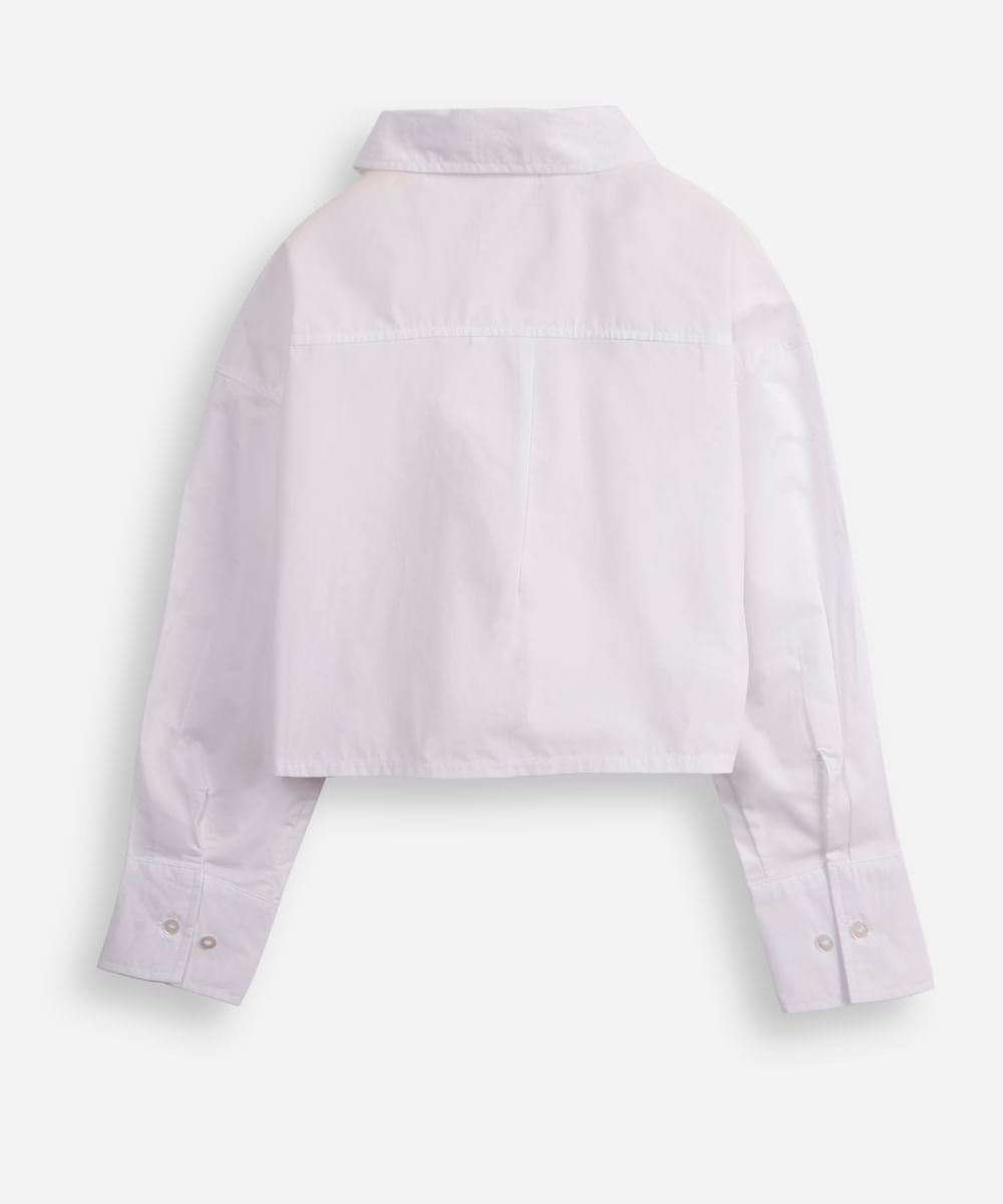 camisa de algodão juvenil com bolso deslocado off white