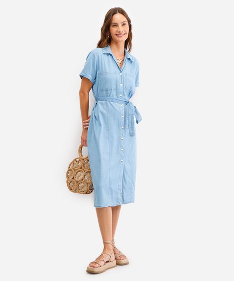 vestido chemise feminino jeans com faixa azul