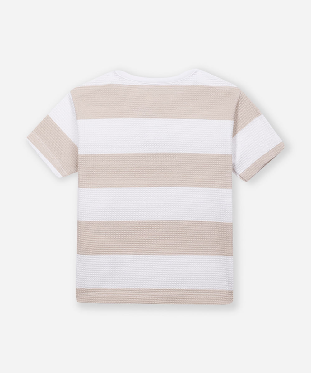 camiseta de algodão infantil texturizada e listrada bege