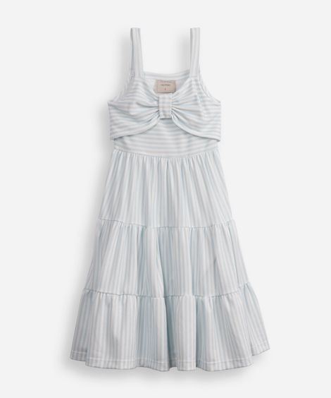 vestido infantil texturizado com laço listrado azul