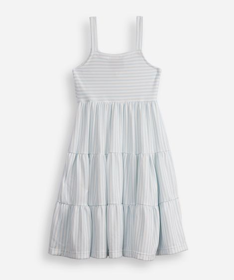 vestido infantil texturizado com laço listrado azul