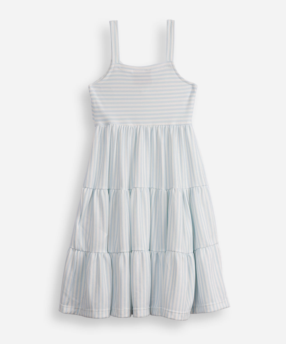 vestido infantil texturizado com laço listrado azul