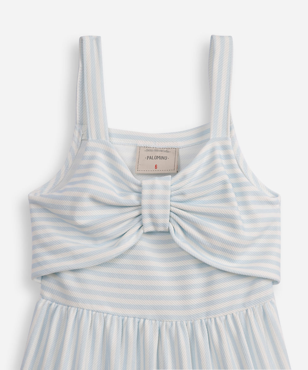 vestido infantil texturizado com laço listrado azul