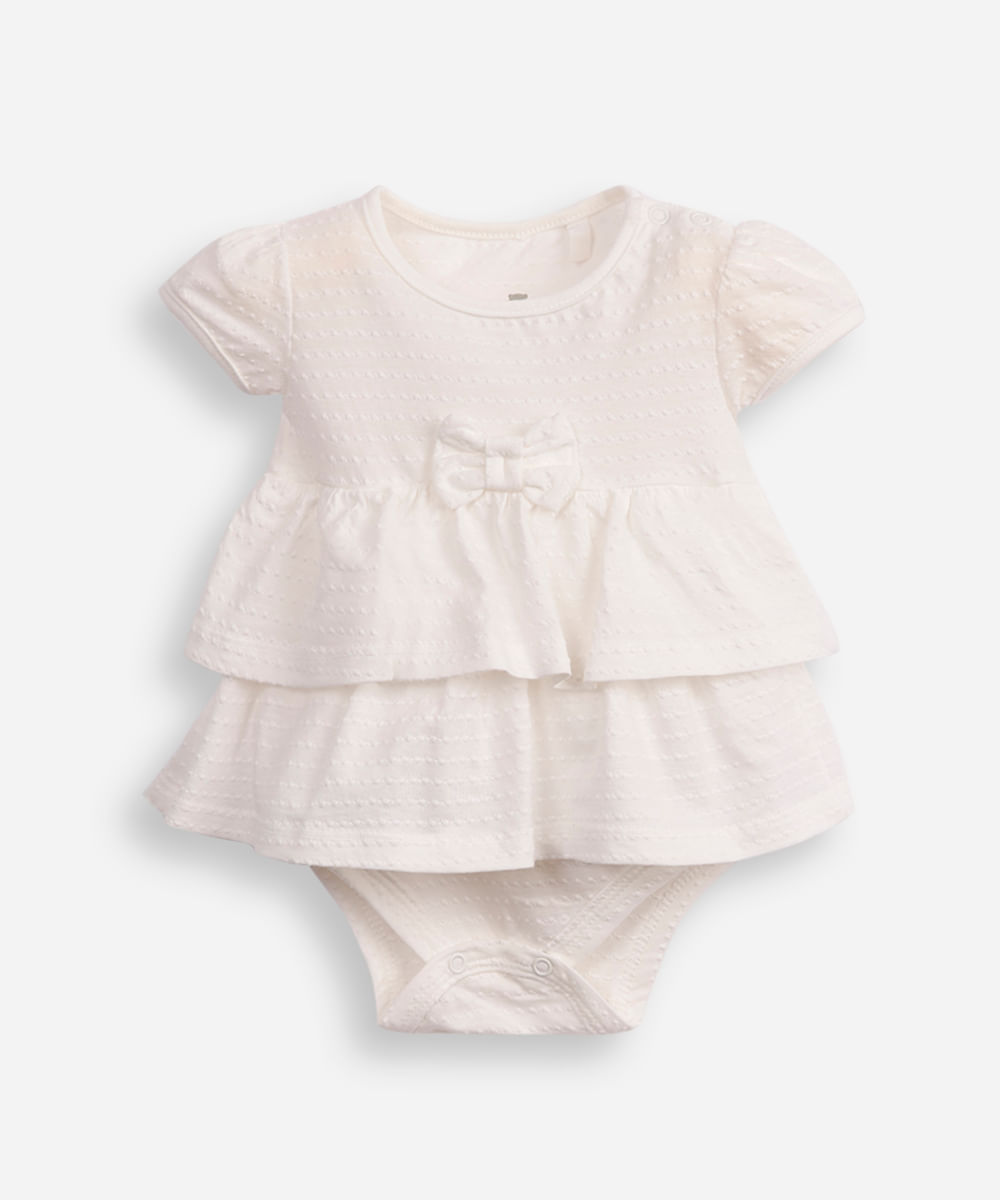 body vestido infantil manga curta com laço off white