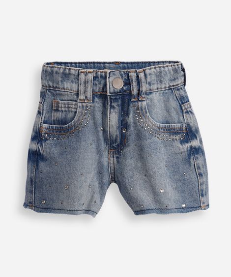short mom infantil jeans com brilhos azul