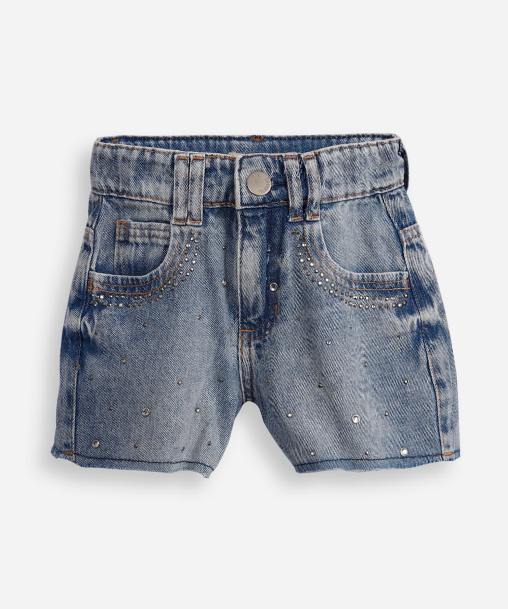 short mom infantil jeans com brilhos azul