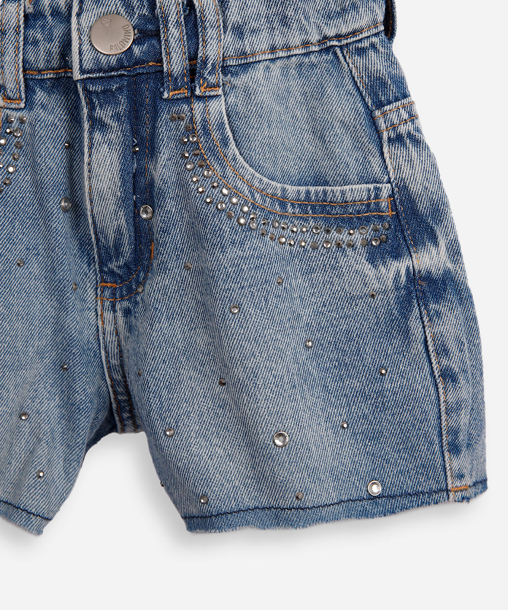 short mom infantil jeans com brilhos azul