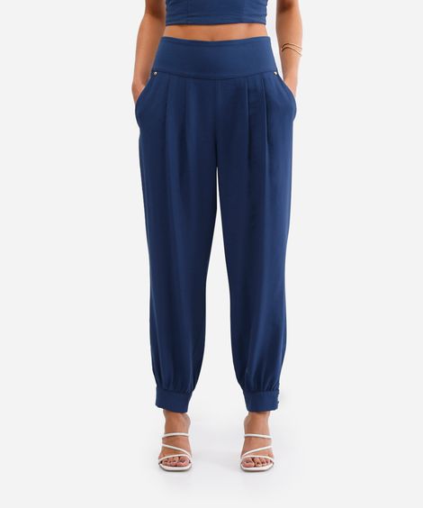 calça feminina afunilada de viscose azul