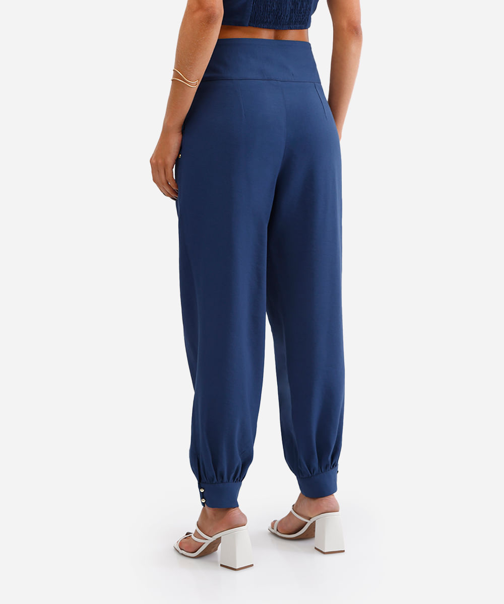 calça feminina afunilada de viscose azul