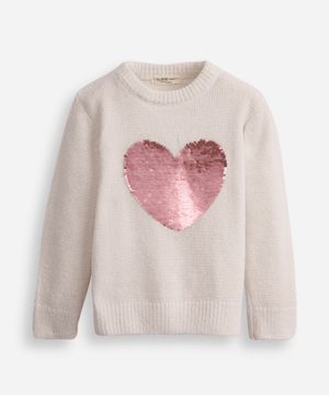 suéter infantil de tricot com bordado paetê off white