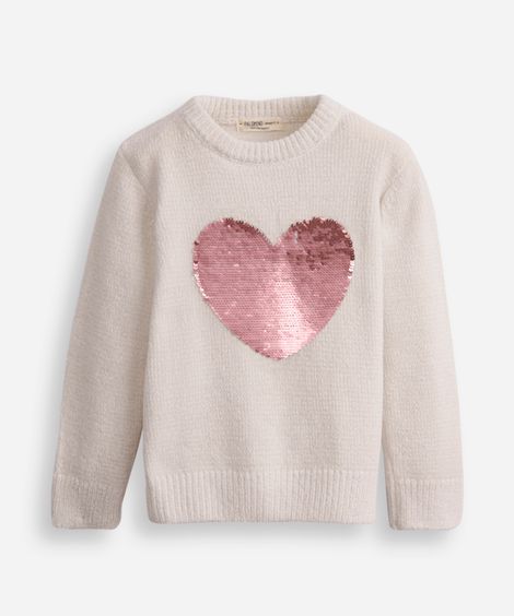 suéter infantil de tricot com bordado paetê off white