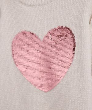 suéter infantil de tricot com bordado paetê off white