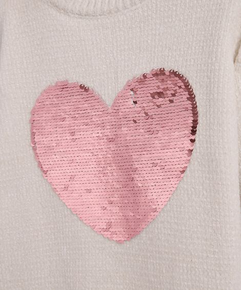 suéter infantil de tricot com bordado paetê off white