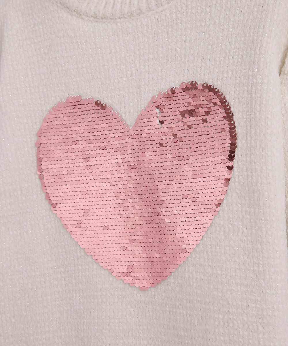 suéter infantil de tricot com bordado paetê off white