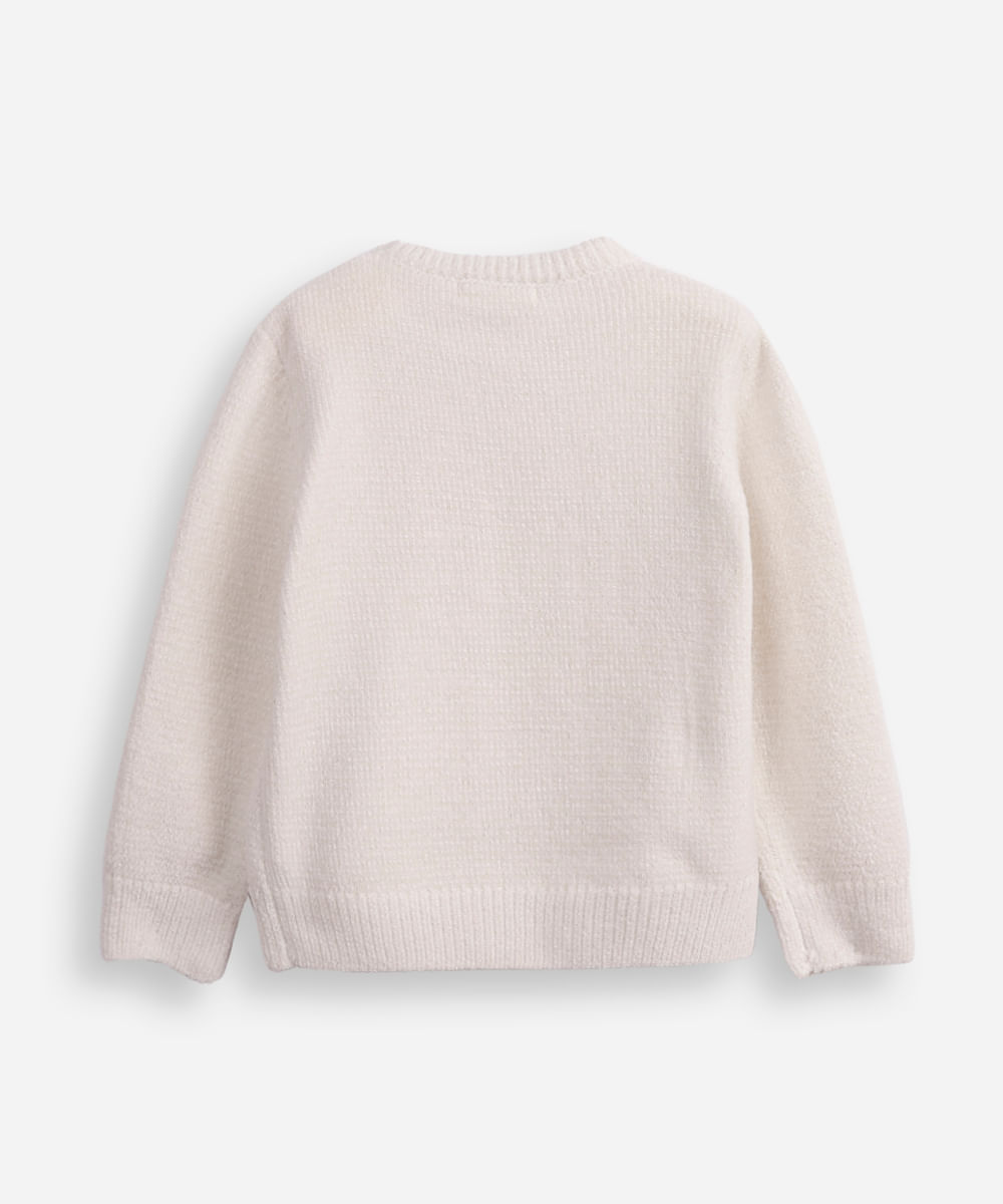 suéter infantil de tricot com bordado paetê off white