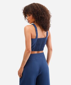 cropped feminino decote quadrado texturizado azul