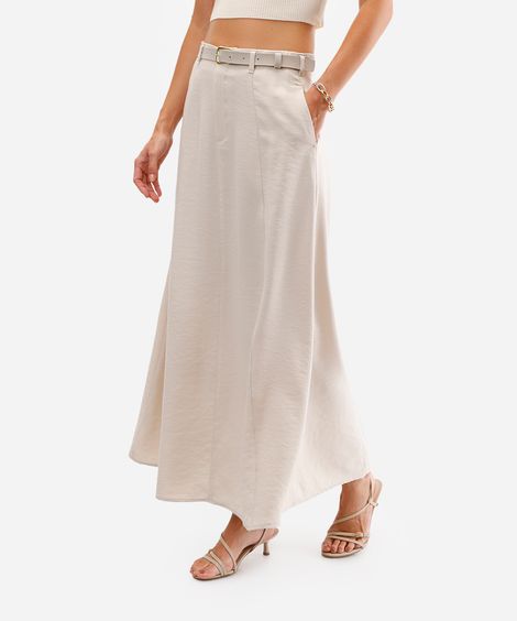 saia midi feminina com cinto bege
