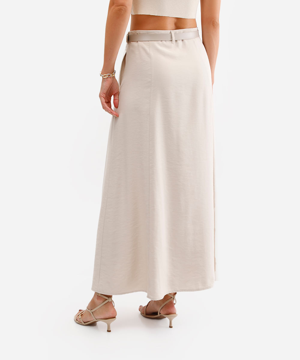 saia midi feminina com cinto bege