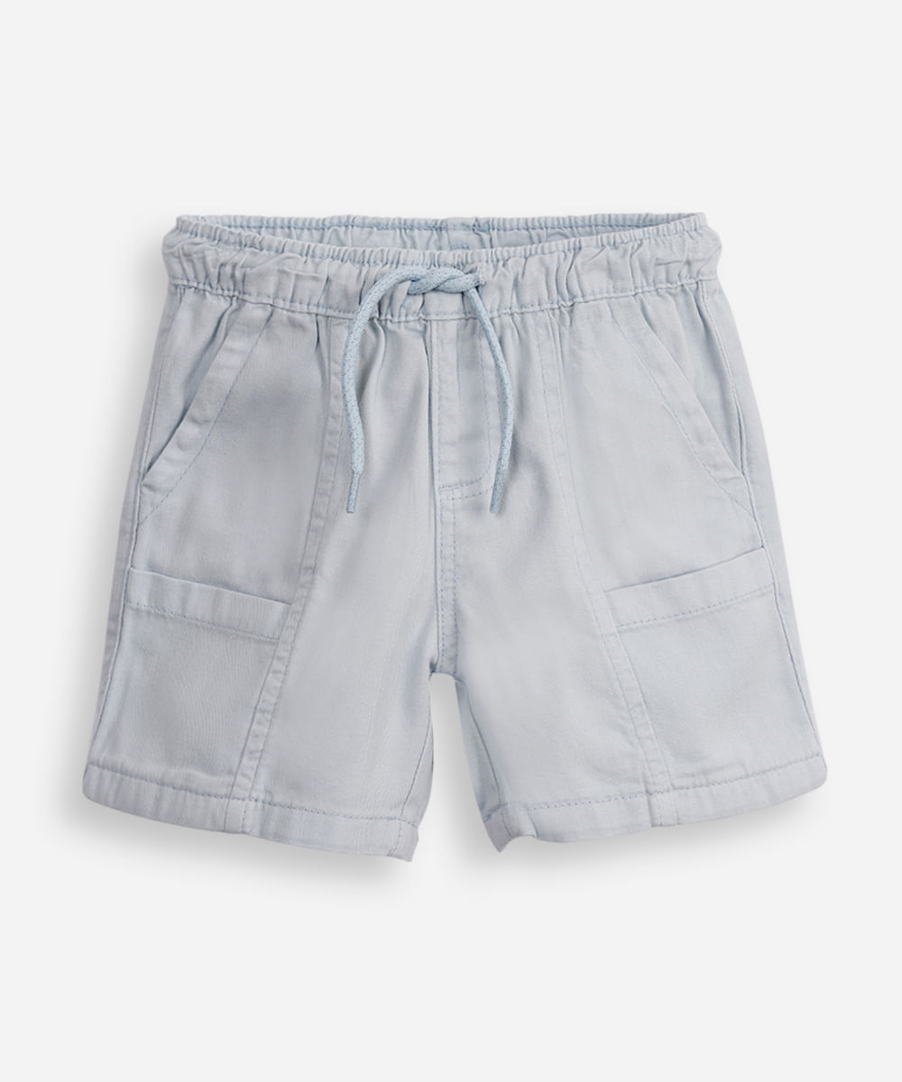 short reto infantil de sarja com recortes azul