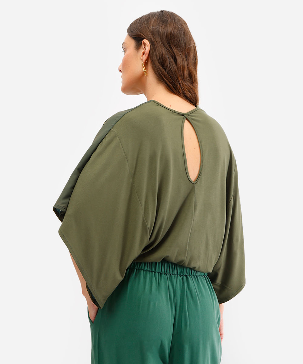 bata feminina manga curta folhagens verde
