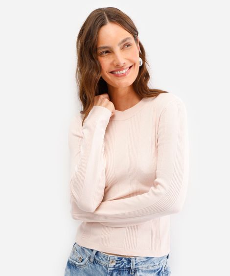 suéter básico de tricot canelado - cru