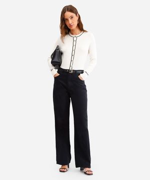 calça wide leg feminina de sarja preta