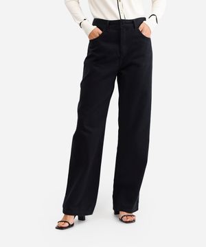 calça wide leg feminina de sarja preta